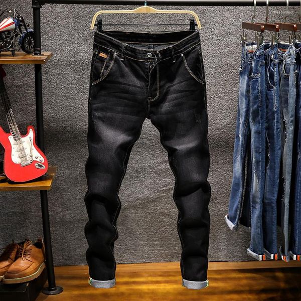 Мужские джинсы скинни мужски -молния Slim Fit Denim Joggers растягивает мужские брюки для карандаша голубые мужчины. Мода Случайный Hombre 809#