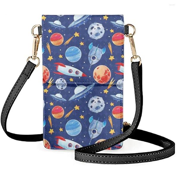 Borse da sera FORUDESIGNS Star Rocket Cartoon Space Universal Phone Bag Cute Milky Way Planets Unisex Flip Cellulari Cartella Durevole