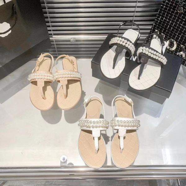 T Shape Sandals Женская плоская каблука дизайнерские обувь весна лето Dimond пляжные туфли Топ кожаный жемчужный шлепанц