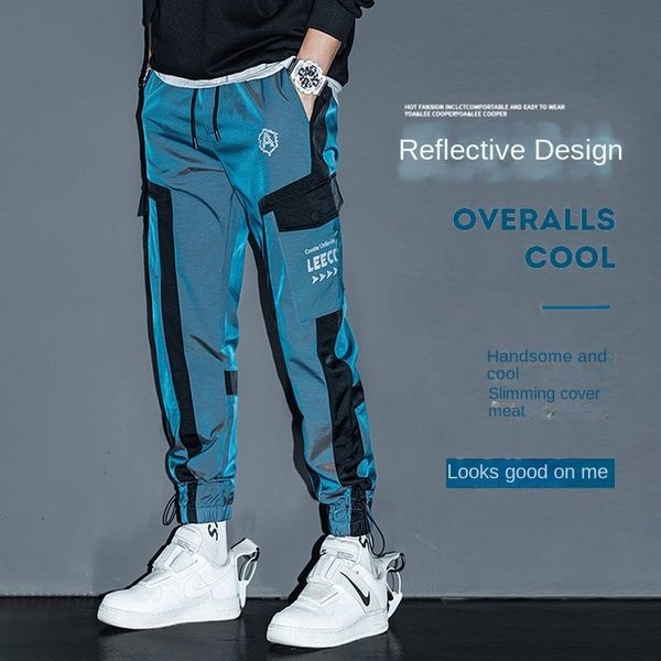 Calça feminina capris hip hop streetwear joggers homens estudantes cargo casual calças de rua alta cintura elástica laser harém meninos 230301