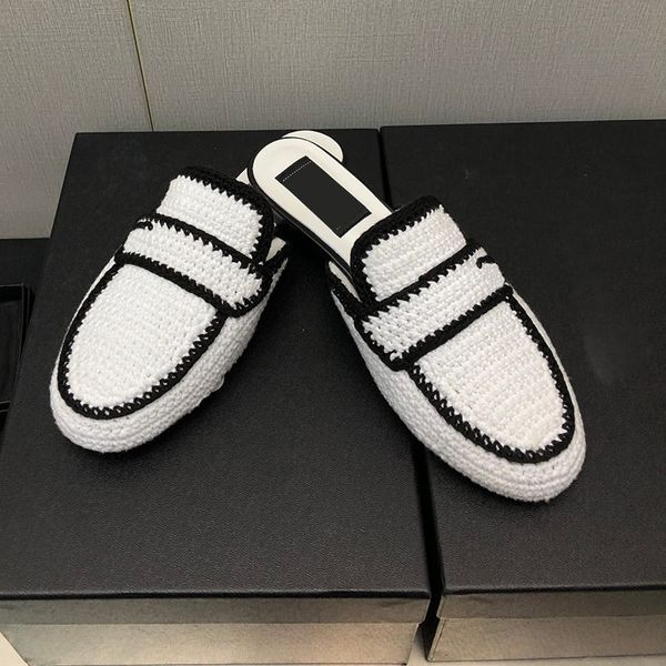 Tacchi piatti intrecciati all'uncinetto da donna Slifori intrecciati con bottini intrecciati da donna sandali slip-on slitta calda scarpa da doccia per matrimoni da doccia per la doccia