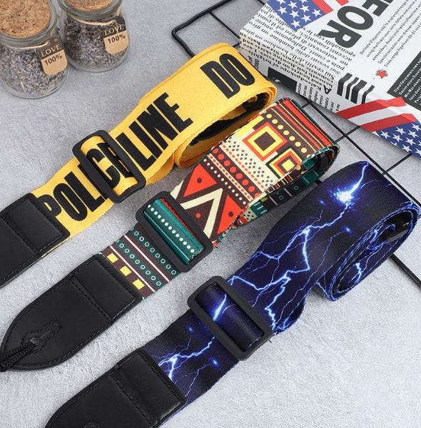 1PC Etnic Style Andicled Guitar Strap Leather Head Ajeira de ombro ajustável para acessórios de peças de baixo da guitarra