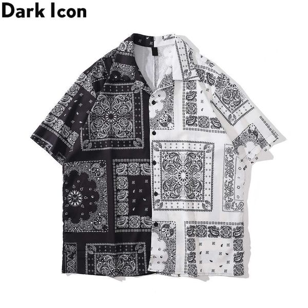 Camisas casuais masculinas Bandana de retalhos brancos escuros Bandana Mulheres verão Material fino Material masculino Camisa pólo Roupas de rua Z0224