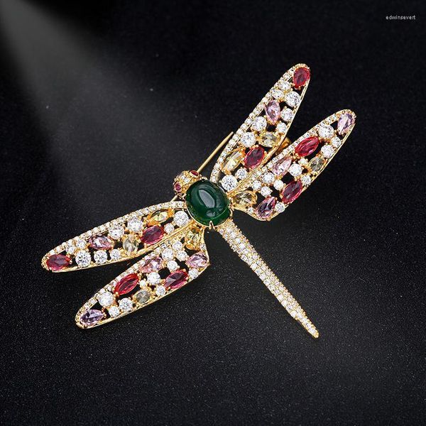 Broschen Koreanische Stilvolle Libelle Insekt Für Frauen Bunte Zirkonia Pins Modeschmuck Schal Anzug Pullover Zubehör
