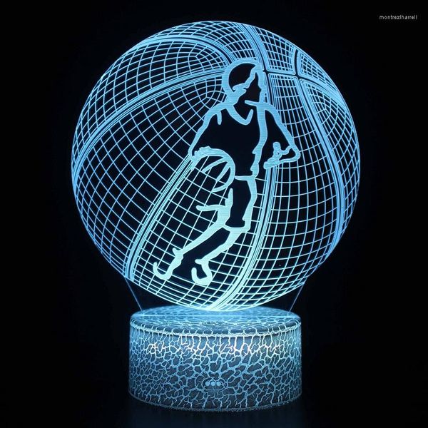 Tischlampen Basketball 3D Kreative Sieben Farben USB Schreibtischlampe Stecker Fernbedienung Touch Nachtlicht für Wohnzimmer