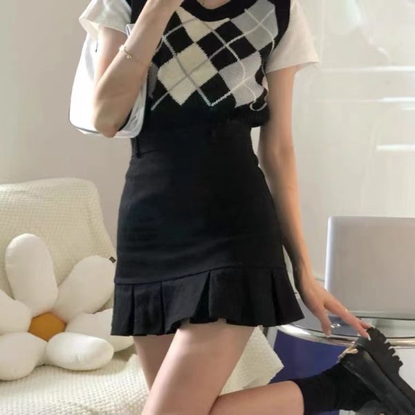 Юбки HOUZHOU Корейская мода Плиссированная мини-юбка Женская милая повседневная одежда в консервативном стиле с высокой талией Однотонная короткая юбка трапециевидной формы для девочек Лето 230301