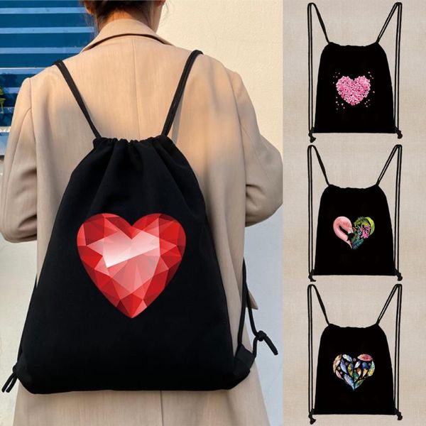 Zaino Borse in tela con coulisse per donna Borsa sportiva da palestra Nuoto Love Print Borsa a spalla Tote Eco Petto alla moda