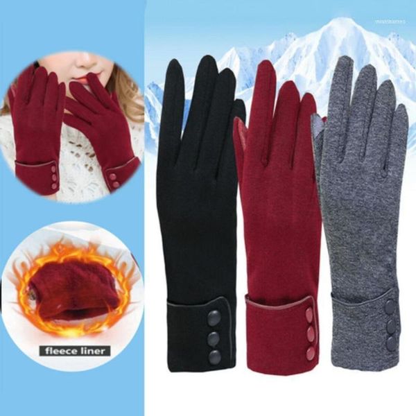 Five Fingers Luves Women Women Warm Touch Touch Velvet Lined Thermal Mittens Outdoor Riding esqui à prova de vento Mantenha a mão quente1