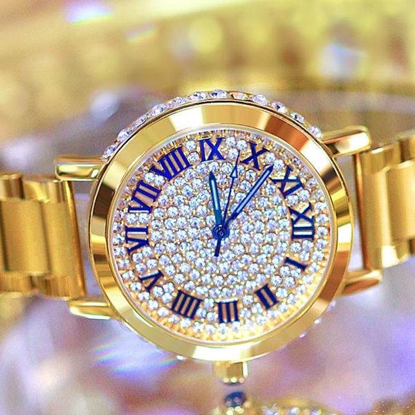 Нарученные часы BS Women Watch 2023 Diamond Elegant Ladies Watch Watches Золотая нержавеющая сталь.