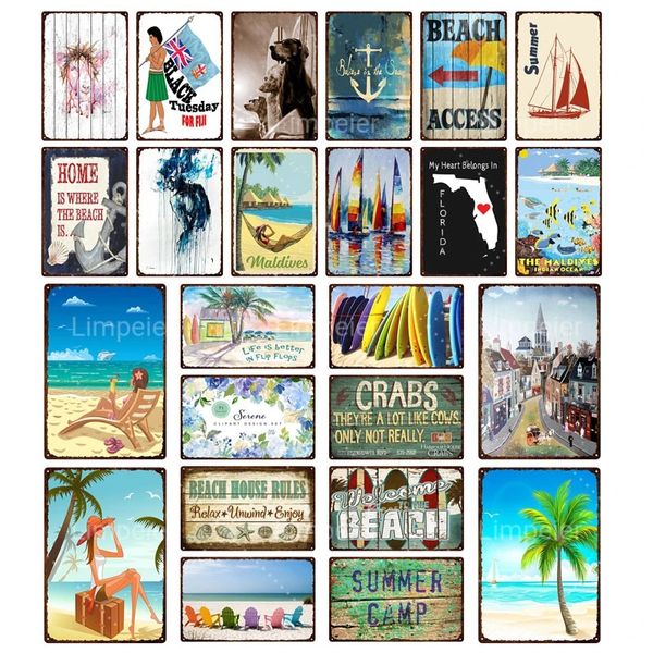 Poster da spiaggia Targa in metallo Decorazioni per la casa Targa in metallo retrò Regole della spiaggia Maldive Spiaggia Cocco Vista mare Decorazione Poster per camera Regalo speciale Man Cave Decor Dimensioni 30X20 w01