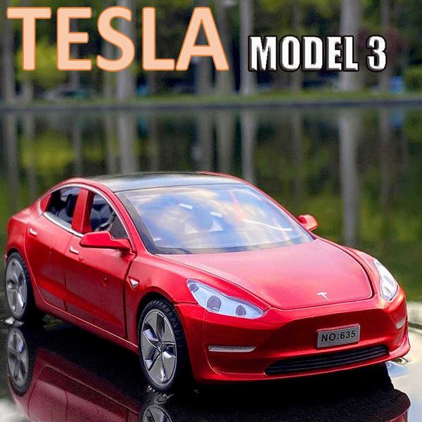 Diecast Model Cars Novo 1 32 Tesla Modelo 3 Modelo de carro de liga Diecasts Veículos de brinquedo Carros de brinquedos Frete grátis Toys infantis para crianças Presentes menino Toyj230228