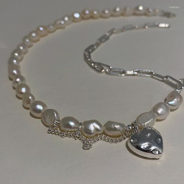 Anhänger Halsketten Origin Sommer Einfache Echte Perle Asymmetrische Perlen Halskette Für Frauen Mädchen Unregelmäßige Liebe Herz Schmuck