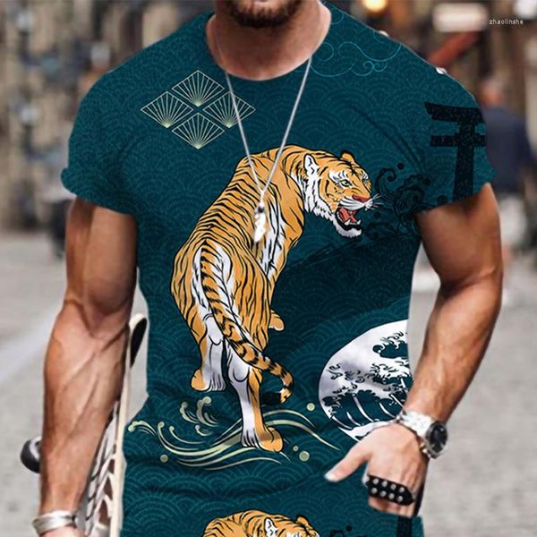 Herren-T-Shirts Outfit Herren 2023 T-Shirt Tigermuster Strand O-Ausschnitt Lustige Tops Mode Sommer Kurzarm Straße Casual 3D-gedruckte T-Shirts