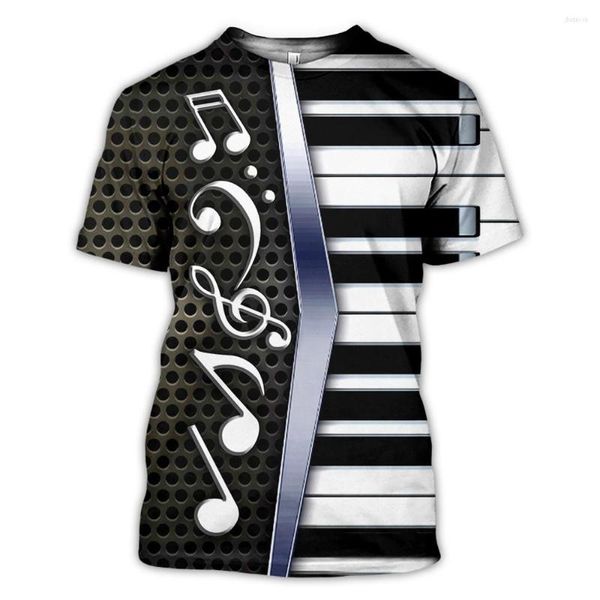 Camisetas masculinas PRIMEIRA 3D Harajuku Piano Design Camisa de verão Moda de moda casual Menina curta Top de manga curta