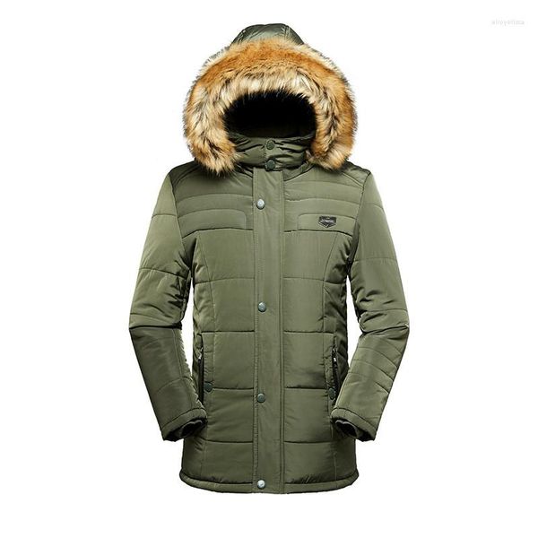 Piumino da uomo KIMSERE Lungo inverno caldo Parka con cappuccio in pelliccia Cappotti termici spessi per uomo Giacca a vento foderata in pile Capispalla L-5XL