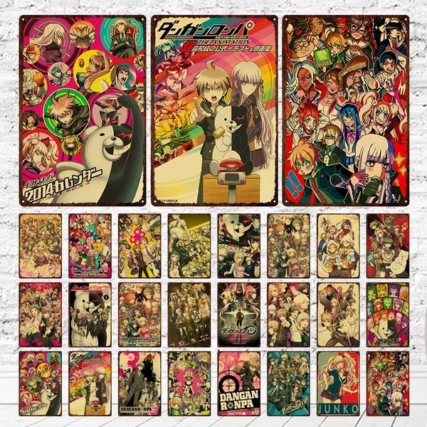 Японская аниме GMAE Metal Painting Знак Плакат Danganronpa Retro Movie Painting Wall Art Tin Palaes for Bar Pb