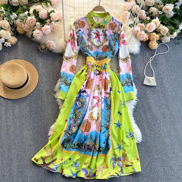 Повседневные платья Bohemia Vintage Women Maxi Party Платье 2023 Весеннее длинное рукав леди цветочное кузовное праздник Чик мода Vestidos B412