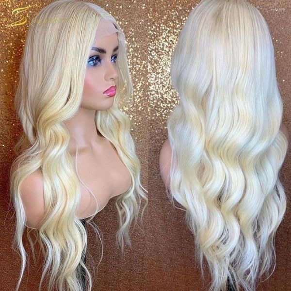 Blonde gewellte vorgezupfte Echthaar-Perücken mit Spitze, farbig, HD-transparente Front, für schwarze Frauen, brasilianisches Remy