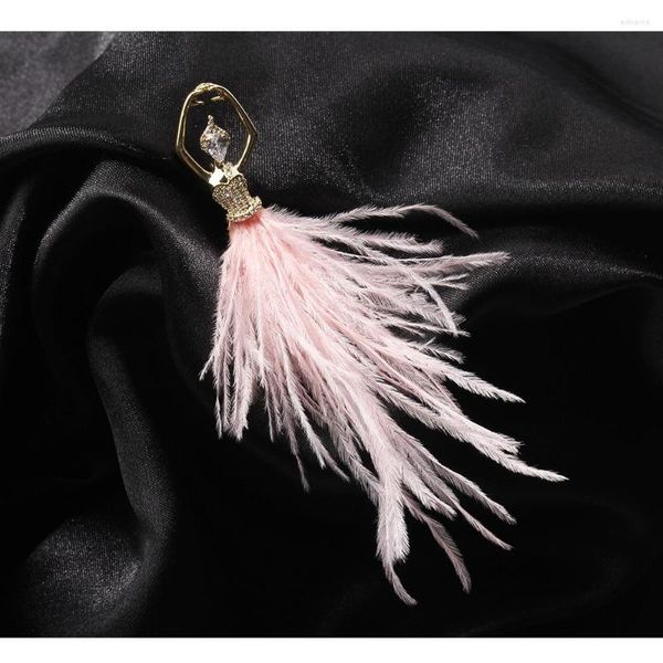 Spille La spilla ballerina di piume rosa e bianche è elegante e delicata con strass per le donne