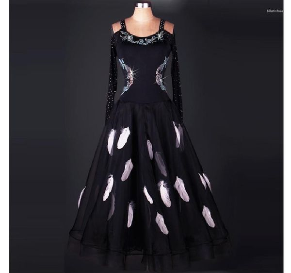 Stage Wear Ballroom Dance Costume Sexy Senior Feather Diamonds Dress For Women Competition Dresses 2023