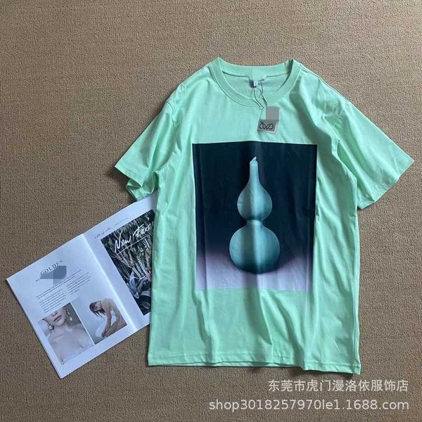 Damen-T-Shirt Designer 23 Chinesischer Stil Keramikserie Grüner Kürbisdruck Kurzarm Rundhals-Schalenmuster Lässiges T-Shirt 0J9Q