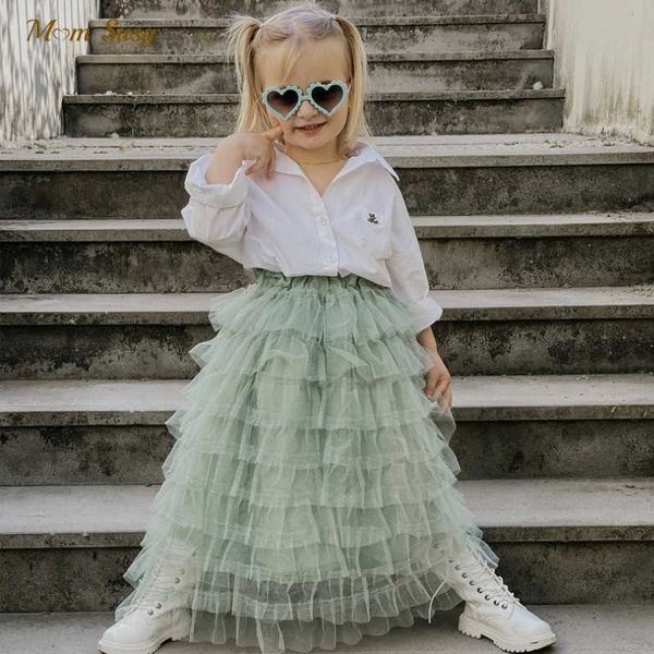 Saias moda bebê menina tutu saia em camadas fofas infantil criança criança princesa tulle saia longa roupas de bebê festeira aniversário 1-10y T230301