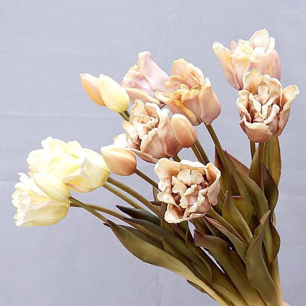 Flores decorativas 5pcs/bando touch real tulipas barrocas artificiais para decoração de casa Pografia de casamento