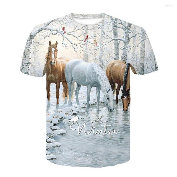 Magliette da uomo 2023 Camicia a maniche corte con stampa 3d estiva da uomo e da donna Stampa animalier Cavallo casual