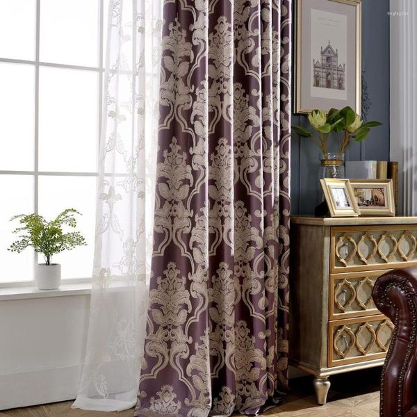 Cortina clássica européia Jacquard grosso para a sala de estar quarto de luxo de luxo Brown Tratamento