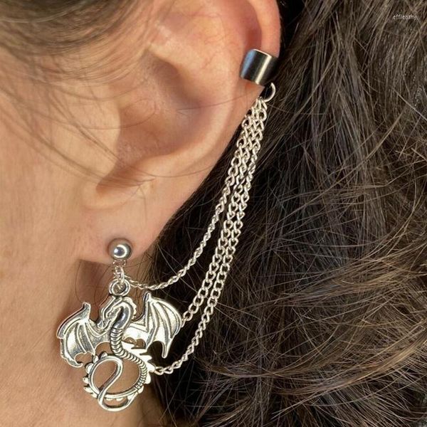 Orecchini pendenti Trendy Ear Clip Steampunk Dragons Nappa Catene Stud Jewelry Per le donne Pendientes Cuff Caught In Cuffs Bijoux