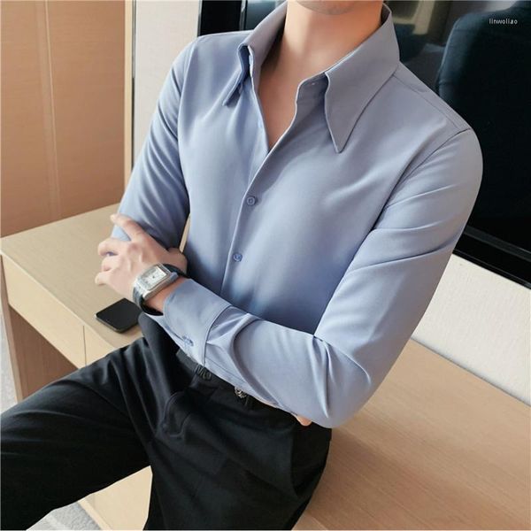 Herren-Hemden, einfarbig, Business-Kragen, langärmeliges Hemd, Herrenmarke, verdickt, Slim-Fit, Freizeitanzug, Kleid/Smoking