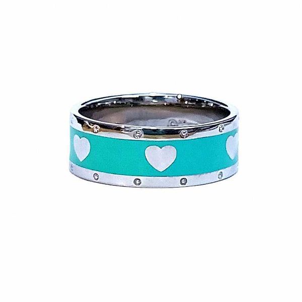 Luce di lusso Tiffay S925 Sterling Silver Blue Enamel Love Ring Net Matching Couple Six Heart Circle Yedy