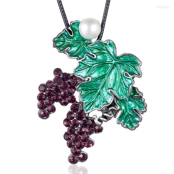 Collane con ciondolo in gioielli vegetali vintage Collana lunga per donna Viola Uva Foglia verde Goth Sospensione a catena Girocollo Regalo di Natale