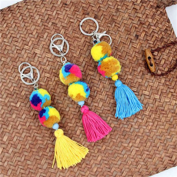 Schlüsselanhänger 1 stück Böhmische Accessoires Handgemachte Schlüsselbund Perlen Kette Pompom Handtasche Hängende Schlüsselanhänger Für Neujahrsgeschenk K4511 R230301