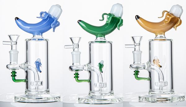 Bonga de banana exclusiva Bonga de vidro de vidro de vidro de cachimbo de chuveiro Percolator Tubos de água HEIGH de 7 polegadas com 14 mm fêmea jiont 5mm espessura ilabs rigs dhl20094