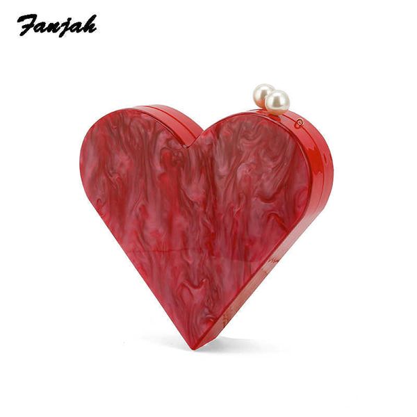 Einzigartige Designer Acryl Clutch Mode Niedliche Rote Herzform Perlenkette Party Abendtasche Frauen Umhängetaschen Heiße Handtasche GeldbörsenL230302