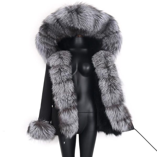 Delle donne di Pelliccia Del Faux 2023 Impermeabile Corto Parka Giacca Invernale da Donna Cappotto Reale Naturale Fodera di Procione Cappuccio Caldo Streetwear Staccabile