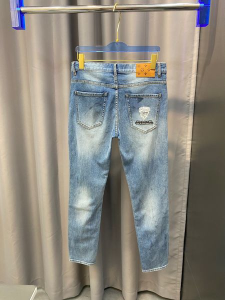 Calças de brim masculinas designer de marca de luxo jeans de alta qualidade material de mistura de algodão azul lápis calças moda casual v9ip