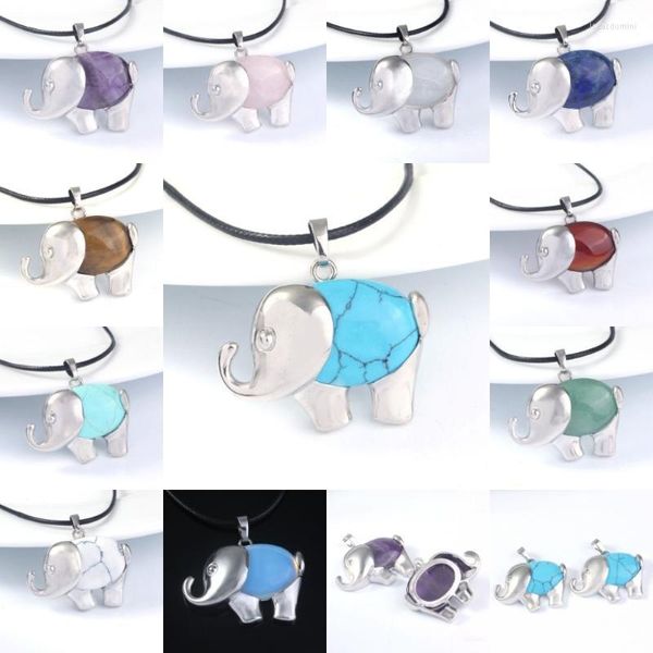 Anhänger-Halsketten KFT Attraktives Design Natürlicher Heilquarz-Kristall Lapislazuli-Opalit-Opal-Elefant-Stein Penant-Schmuck für Frauen Männer