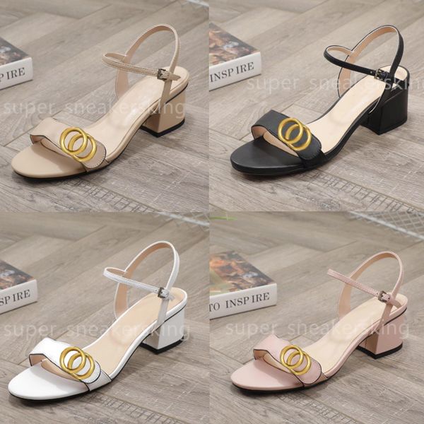 New Women Sandals Designer Classic High Heels Moda Slides Women Dress Shoes Lady Metal Belt Buckle Sandal com Box 35-41