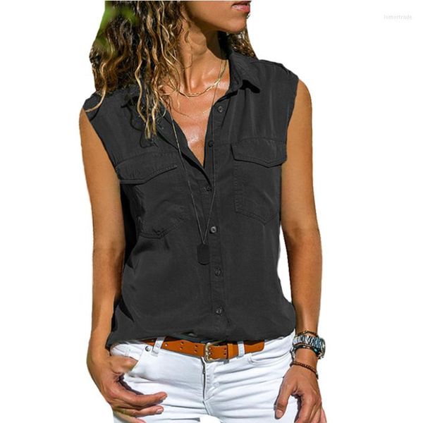 Magliette da donna Camicia da donna estiva Risvolto senza maniche Abbigliamento donna Nero Viola Grigio Borgogna Blu Camicette S-8XL Commercio all'ingrosso