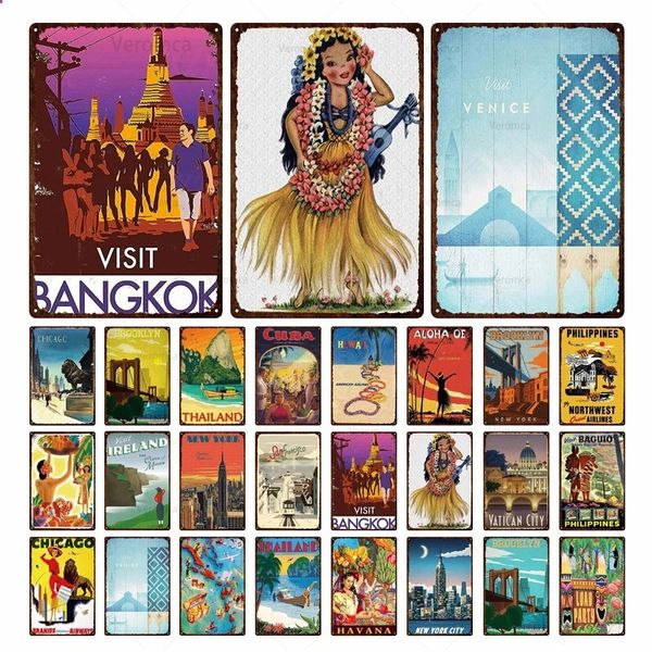 Città Landmark Metallo Targa in metallo Poster Viaggio Bangkok Venezia Thailandia Paesaggio Targa Targa in metallo Targa Poster per Agenzia di viaggi Decorazioni per la casa Dimensioni personalizzate 30X20CM w01