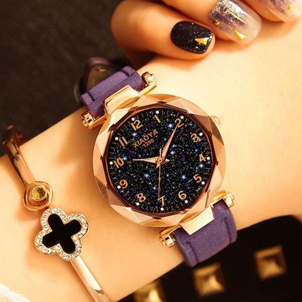 Orologi da polso Orologio da donna Fashion Wild Luminous Starry Sky Dial Luxury Ladies Geometric Roman Number Movimento al quarzo Orologio da polso