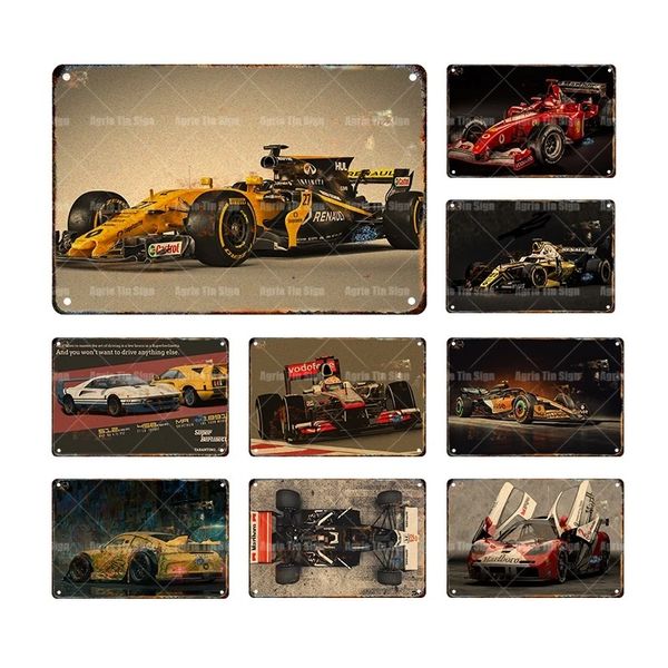 Vintage Cool Car Racing Art Tin Poster Sinais de Metal Pintura de ferro personalizada Placa Decorativa Sinais de lata Bar Placa de garagem Placa Decoração personalizada Tamanho 30x20cm W02