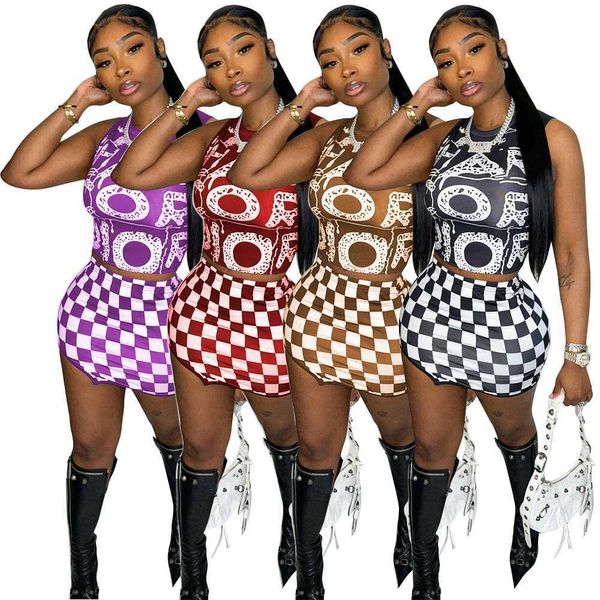 Frauen Zwei Stück Kleid Set Designer 2023 Neue Mode Micro Split Rock Quadrat Überprüfen Weste Kurzen Rock Anzug 4 farben