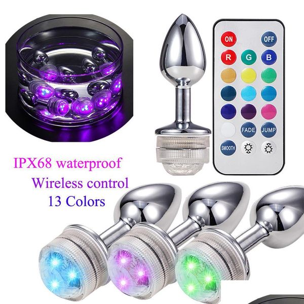 Altri articoli di bellezza per la salute Led Plug anale Butt Plug in metallo con telecomando Colorf Light Prostate Masr Toys For Women Men Drop Del Dhanh