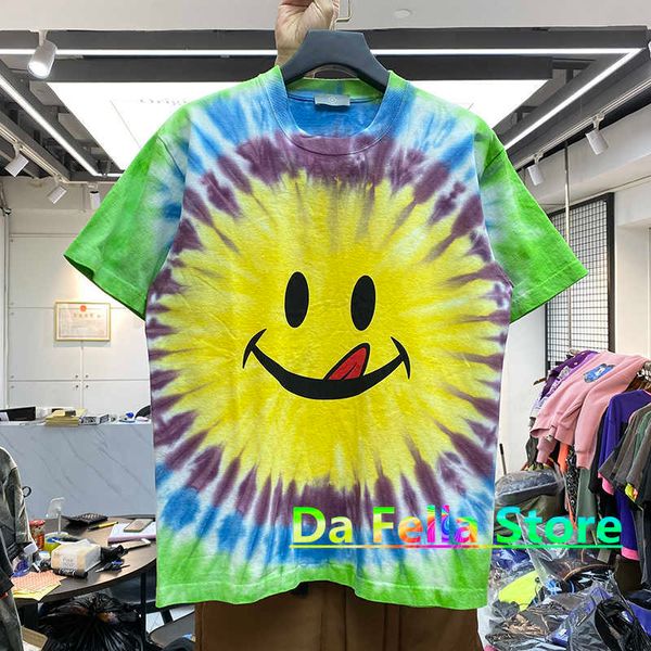 Мужские футболки 2021SS Многоцветная футболка Tie Dyed Summer Sunlight Мужчины Женщины Высокое качество Повседневные футболки из плотной ткани Уличная одежда Топы с коротким рукавом T230302