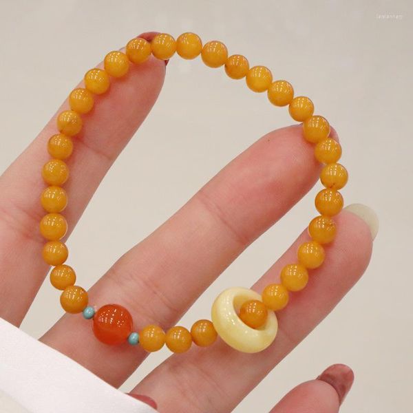 Filo Fili di perline Stringa di cera d'api Mano femminile Olio Giallo Vecchio Miele Sud Rosso Agata Bracciale Gioielli Fascino Regalo Boho Designer ManualePerline