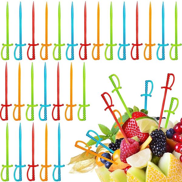 Форки 300 ПК. Пластиковый коктейльный коктейль -меч выбирает фрукты красочные закуски разноцветные зубочистки для семейной вечеринки 230302