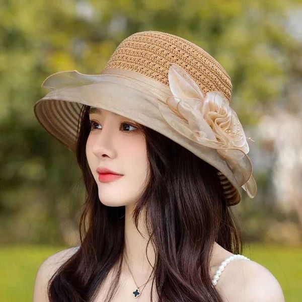 Шляпы широких краев 2022 Новые женские элегантные цветочные шляпы лето большая широкая шляпа с федорой для женщин Организационная шляпа Анти-Ука